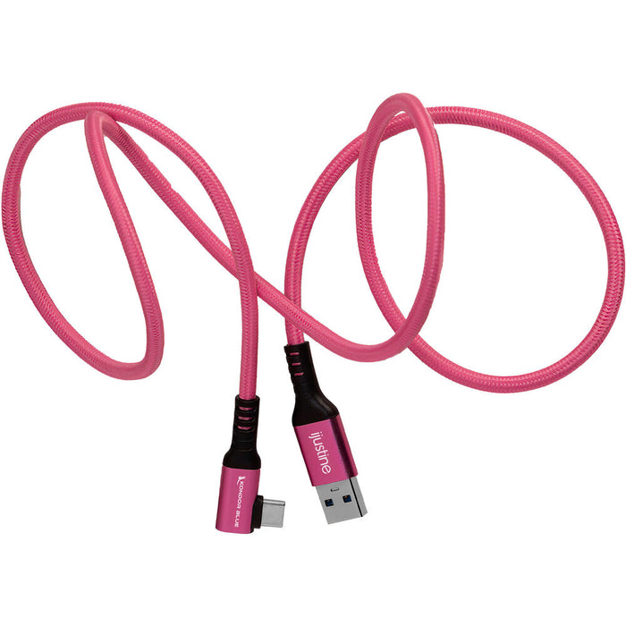 Kondor Blue iJustine USB-A 3.2 Gen 1 Male to USB-C Male Right-Angle Cable (3', Pink)
