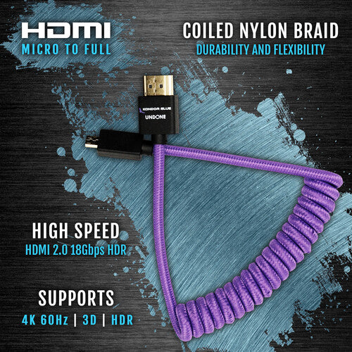 Kondor Blue Gerald Undone Braided Coiled High-Speed Micro-HDMI to HDMI Cable (Limited Purple Edition, 12 to 24")
