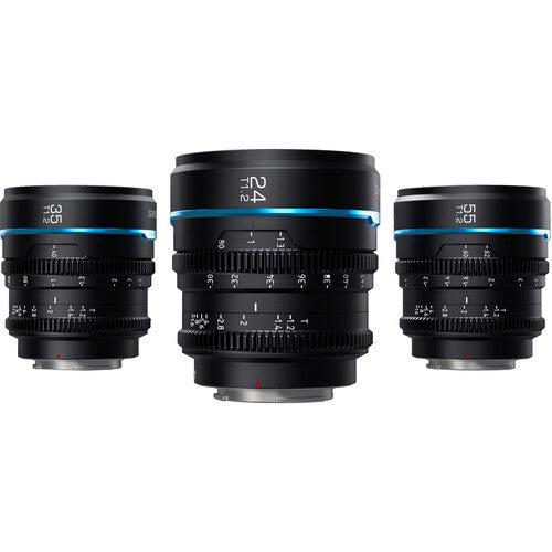 Sirui Nightwalker Series 24mm + 35mm + 55mm T1.2 S35 Manual Focus Cine Lens (MFT Mount, Black)