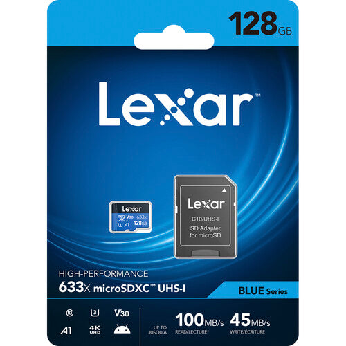 Lexar 128GB High-Performance 633x UHS-I microSDXC Memory Card with SD Adapter