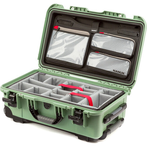 NANUK 935 Wheeled Waterproof Hard Case Pro Photo/Video Kit with Padded Dividers & Lid Organizer (Sage, 28.5L)