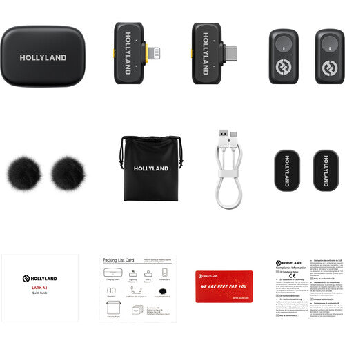 Hollyland LARK A1 Combo 2-Person Wireless Microphone System with USB-C and Lightning Connectors for Mobile Devices (Space Gray, 2.4 GHz)