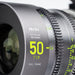 NiSi ATHENA PRIME Rewind 50mm T1.9 cinema lens mounted on camera showing lens barrel markings and focus gear