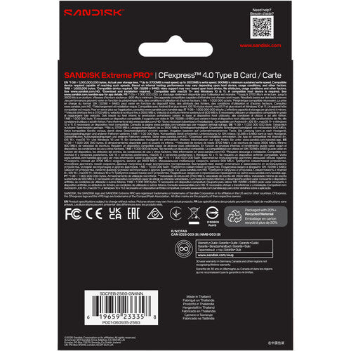 SanDisk 256GB Extreme PRO CFexpress 4.0 Type B Memory Card