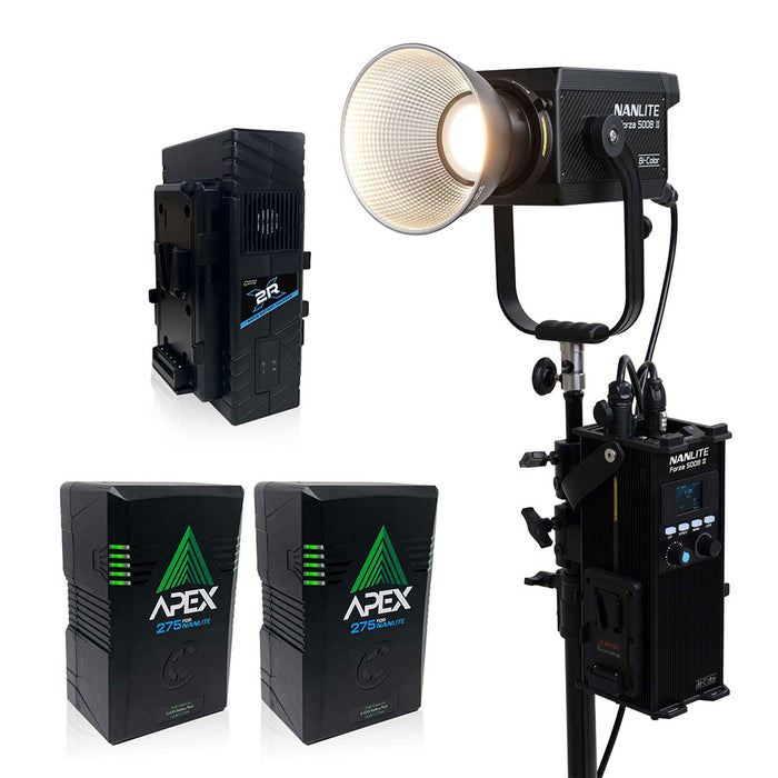 Nanlite Forza 500B II LED Spotlight with Core Apex 275 V-Mount 2-Pack Batteries and Dual Charger Kit
