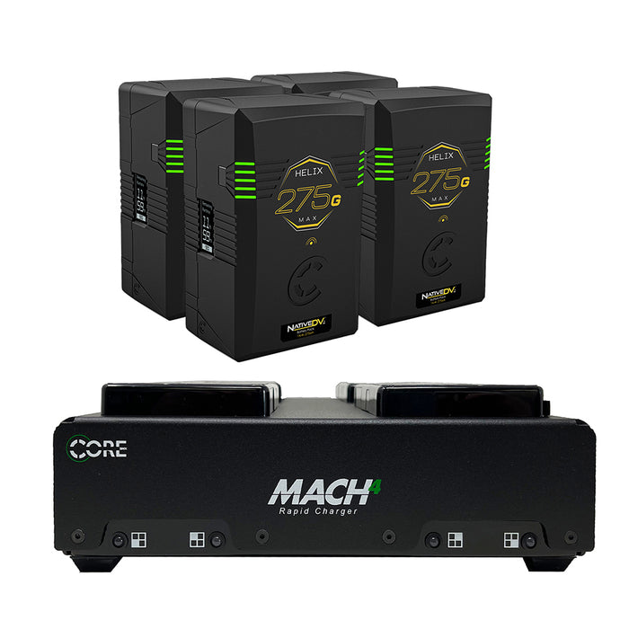 Core SWX 4x Helix Max 275 Lithium-Ion Dual-Voltage Battery with MACH-4 4-Position Battery Charger Kit (275Wh, Gold Mount)