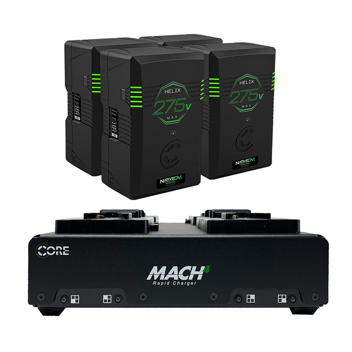 Core SWX 4x Helix Max 275 Lithium-Ion Dual-Voltage Battery with MACH-4 4-Position Battery Charger Kit (275Wh, V-Mount)