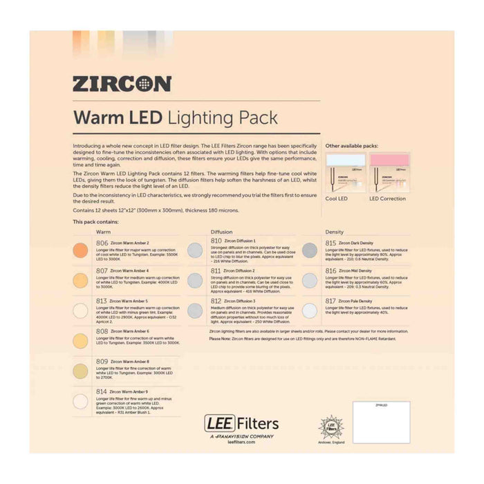 LEE Filters Zircon Warm LED Lighting Pack, 12x Sheets (12x12")