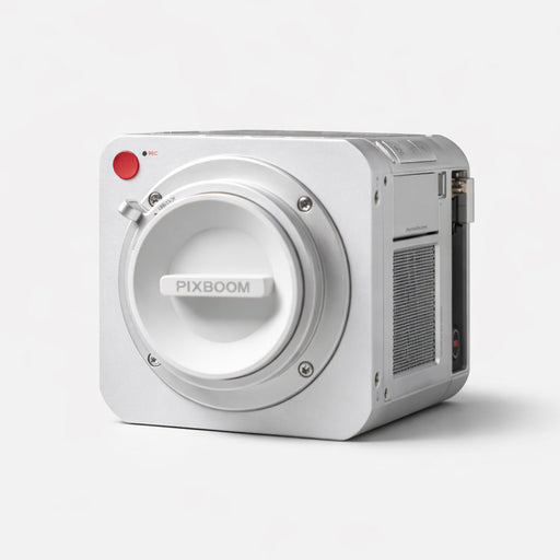 Pixboom Spark Camera compact cube-shaped camera body with lens mount cap and silver aluminum housing