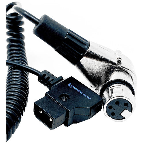Kondor Blue Coiled D-Tap Male to 4-Pin XLR Female Right-Angle Power Cable (20 to 50")
