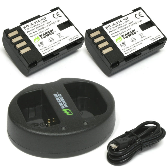 Wasabi Power Battery (2-Pack) and Dual Charger for Panasonic DMW-BLF19