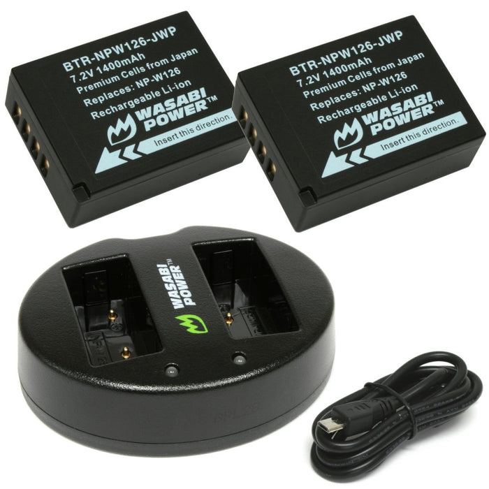 Wasabi Power Battery (2-PACK) and Dual Charger For Fujifilm NP-W126, NP-W126S