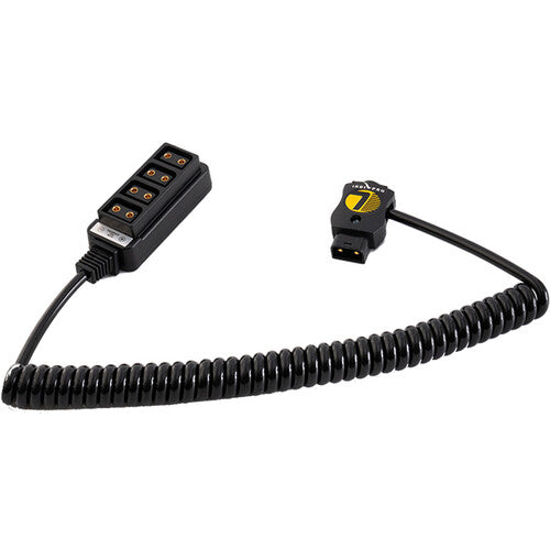 IndiPRO Tools Safetap Coiled D-Tap to 4-Way D-Tap Cable (24-36", Non-Regulated)